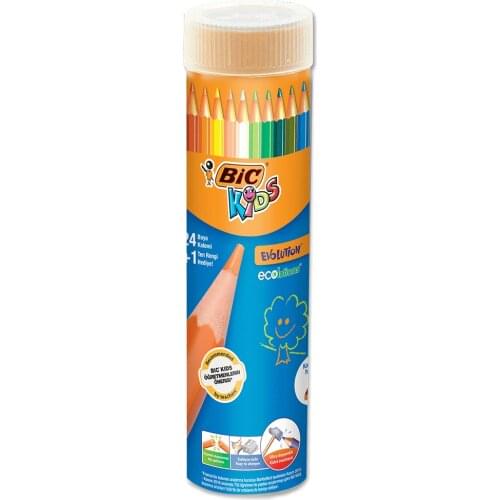 BIC Kids Evolution ECOlutions Colouring Pencils, Sharpener Gift, Metal Box 12 + 1 (White) Pack