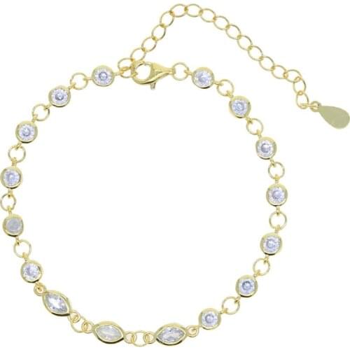 Geometric Bezel CZ Station Chain 925 Sterling Silver Bead Women Bracelet Wholesale