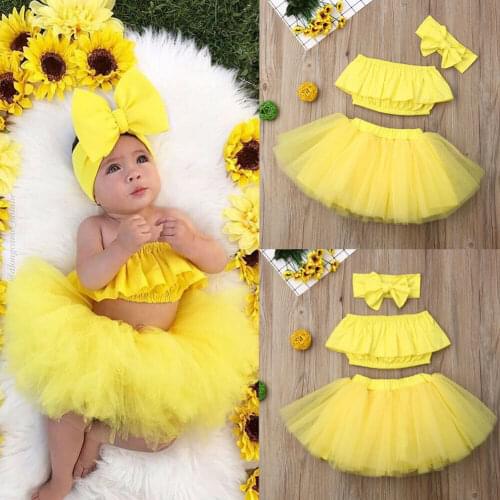 Newborn Kids Baby Girls Summer Crop Tops Party Princess Tutu Skirts Outfit Lovely Girl Clothes Set
