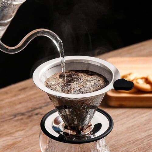 Creative Reusable Coffee Filter Stainless Steel Double Layer Mesh Basket Brewing Coffee Holder Cone Funnel Dripper Barista Tools
