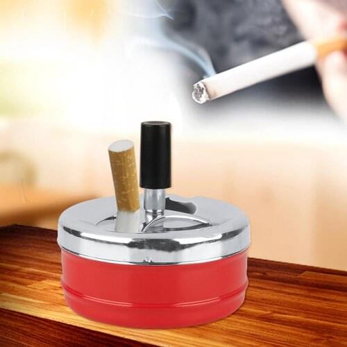 Round Indoor Outdoor Smoking Ashtray Creative Metal Ashtray Wiring Round Push Down Rotating Self-Clearing Portable Ashtray
