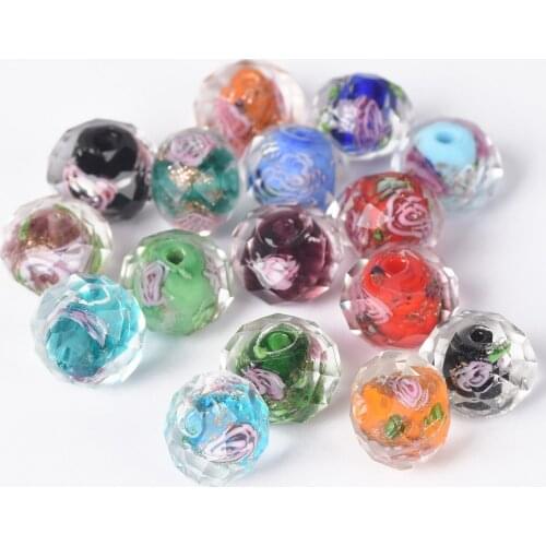 10pcs 10mm 12mm Rondelle Faceted Crystal Flower Lampwork Glass Loose Spacer Beads for Jewelry Making