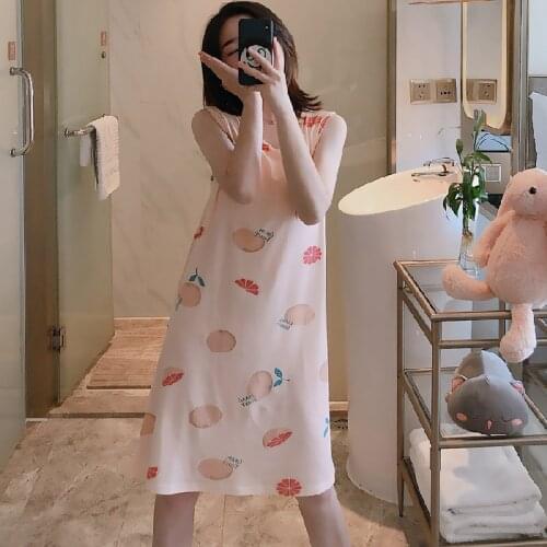 Summer Thin Lovely Womens Nightdress with Breast Pad Sexy Sling Nightgown Vest Dress New Style Homewear Nightwear Sleep Skirt