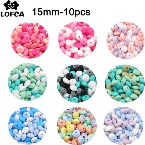 LOFCA 10pcs 15mm Silicone Lentil Beads Baby Teething Beads BPA-Free Food Grade Making Baby Oral Care Pacifier Chain Accessorise