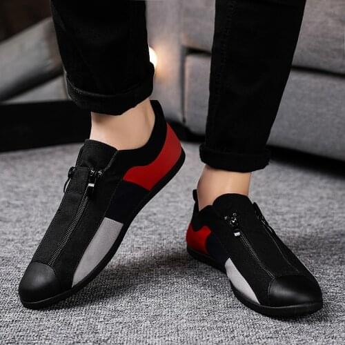 Men Canvas Shoes Fashion Campus Breathable Casual Shoes Double Zipper Sports Shoes Personality Trendy Shoes Color Matching Shoes