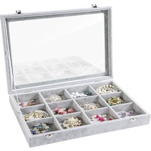 SZanbana Ice Velvet Clear Lid 12 Grid Jewelry Tray Showcase Display Storage Rings Earrings Bracelet