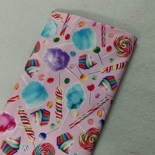 Sweet Pink Lollipop Spun Sugar Candy Floss Printed Cotton Fabric 50x105cm Food Fabric Patchwork Cloth Bag Party Home Decoration