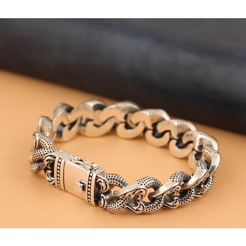 RetroSen New Silver Men Bracelet Thick Style Hipster Korean Chinese Style Domineering Personality Creative Gift Tank Chain