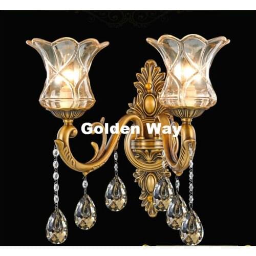 Newly Brass E14 European Classical Anti Golden LED Indoor Wall Lamp Brass Wall Sconce With Glass Shade Brass Wall Lamp Lustre
