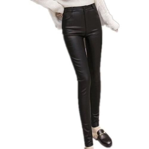 NEW Trending Products Women Leather pants PU leather trousers Autumn Stretch leather pants Add wool Winter Small feet pants 1550