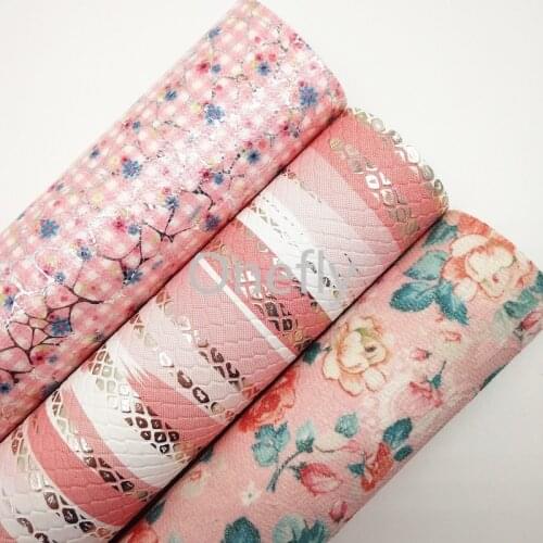 Onefly Flowers Printed Synthetic leather Faux Leather Fabric Sheets For Bow DIY handbags shoes DQ038