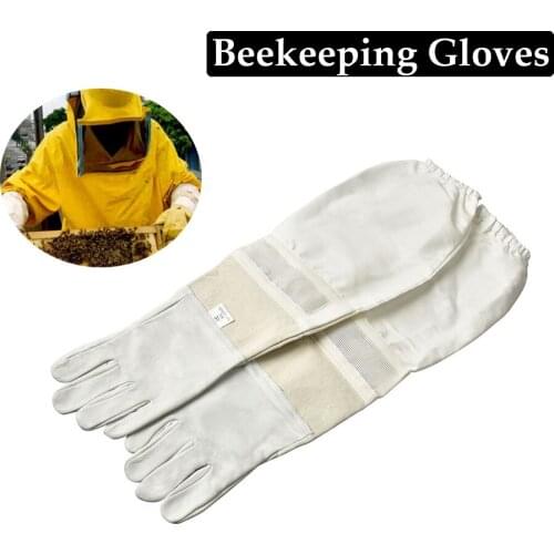 1Pair Beekeeping Gloves Protective Sleeves Breathable Anti-Bee Sheepskin Long Gloves For Beekeeper Apiculture Tools