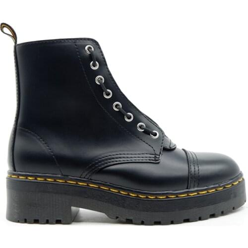 Casual women vintage classic black leather bandages contracted cone office lady Martin boots motorcycle boots knight boots