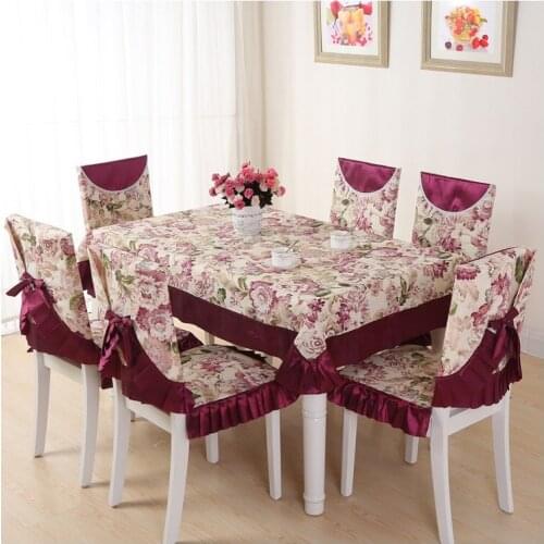 Purple Dinning Tablecloth Bowknot Bind Package Back Chair Cover Chair Cushion Set 110*160cm Rectangle Dustproof Table Cover W