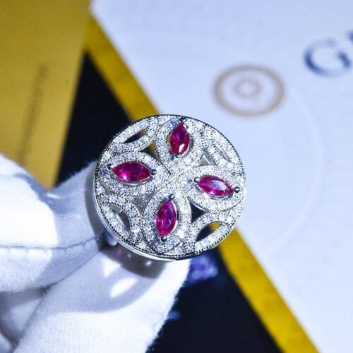 Luxury S925 Hollow Round Rings Vintage Flower Full Inlay Shiny Zircon Geometry Design Fine Jewelry For Women Wedding Anniversary