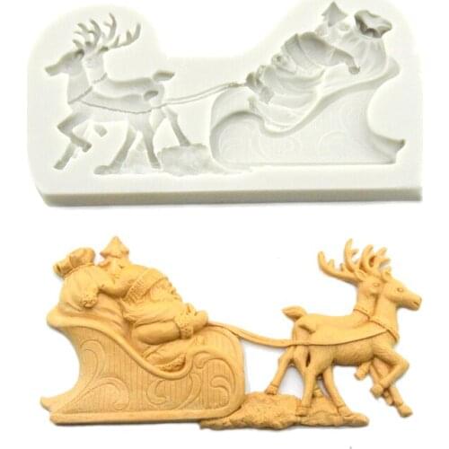 Christmas Elk Sleigh Silicone Fondant Mould Chocolate Handmade Soap Mold Cake Decorating DIY Baking Tools