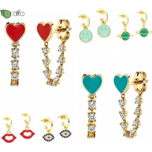 YUXINTOME 925 Silver Ear Needle Epoxy Heart Earrings Bohemia for Women Pendants Accessories Romantic Planet Stud Earring Jewelry