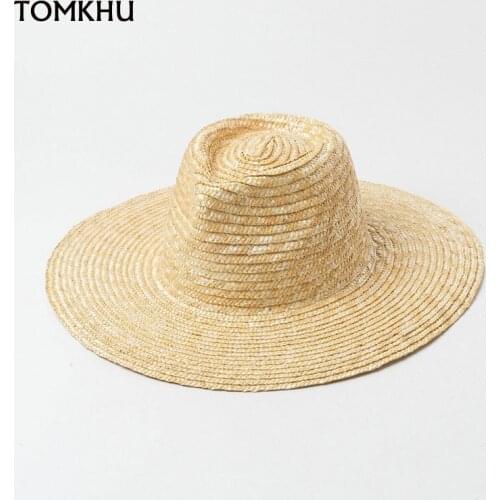 Wide Brim Simple Church Derby Top Hat Panama Solid Felt Fedoras Hat for Men Women Natural Straw Jazz Cap Summer Beach Sun Hats