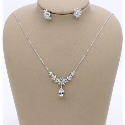 SLBRIDAL Gorgeous Copper Alloy Wedding Cubic Zircon Jewelry Set Bridal CZ Necklace Earring Set Banquet Party Jewelry Set Women