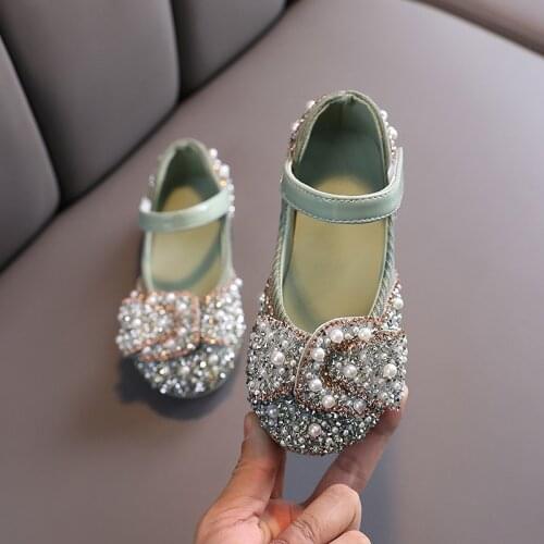 2020 New Princess Shoes Kids Leather Shoes Girls Casual Glitter Children Shining Girls Shoes Butterfly Knot D487