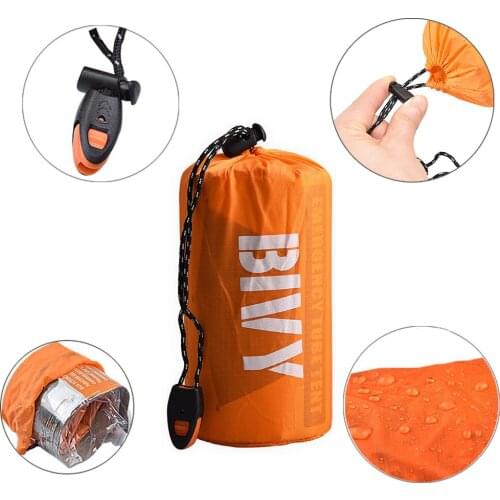 Outdoor Bivy Emergency Sleeping Bag Camping Survival Thermal Blanket Mylar Waterproof Emergency Gear Compact Windproof Durable