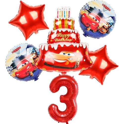 6pcs Red Mcqueen Car Birthday Cake Foil Balloons 18inch Round Car Childrens Toy Baby Shower Party Decorations Kids Helium Globo