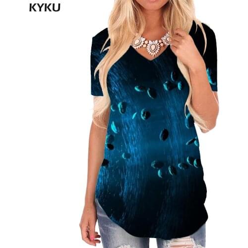 KYKU Geometry T Shirt Women Cube V-neck Tshirt Abstract Funny T shirts Psychedelic Shirt Print Womens Clothing Hip hop Loose New
