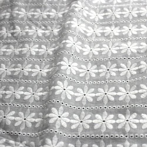 White Flower Embroidered Lace Cloth Womens Summer Cotton Cloth Hollow Lace Fabric