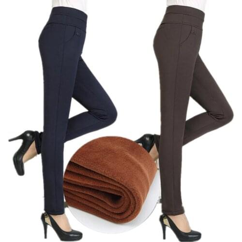 Women Winter Warm Velvet Thick Pants High Waist Elastic big Size 4xl 5xl Middle-aged Mother leisure Stretchy Black Trousers Lady