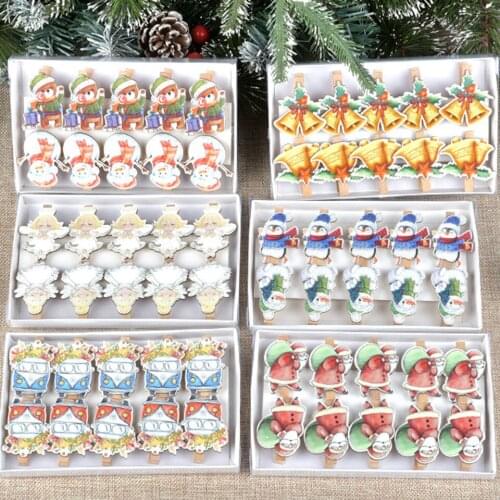 10pc Christmas Wooden Clips Santa Claus/Car/Snowman/Angel Clip Xmas Tree Hanging Merry Christmas Noel Kid Gifts Decoration