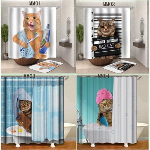 3 d Digital printing polyester shower curtain monster cat waterproof shower curtain household bathroom custom wholesale