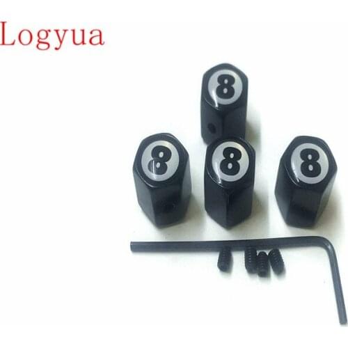4PCS/lot Black No.8 Logo Anti-theft Style Car Badge Wheel Tire Valve Cap Tyre Dust Caps For Number 8 Car