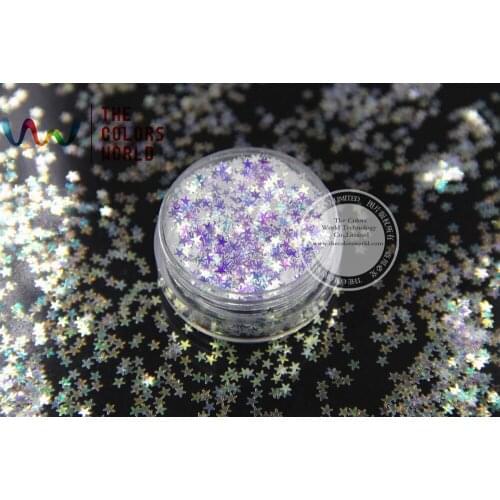 TCR6321A White with blue light shinning colors glitter Stars shapes 2.5MM size amazing sparkles for Nail Art and DIY supplies