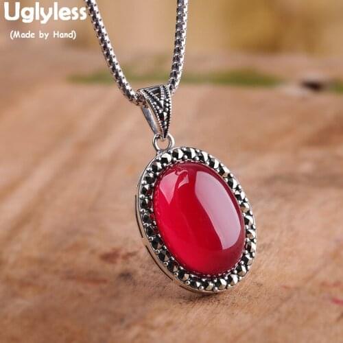 Uglyless Sexy HOT PINK Corundum Pendants for Women Thai Silver Marcasite Necklaces NO Chain Real 925 Silver Gemstones Jewel P805