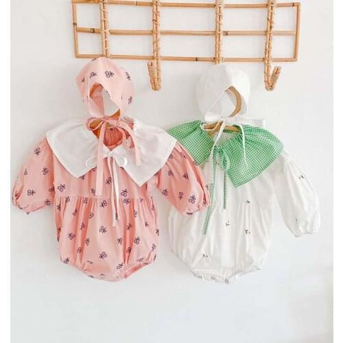 Baby Girl Clothes Autumn Long sleeve Embroidered Bodysuit Cotton Jumpsuit + Cap + Collar 3Pcs Newborn One-Piece Crawling Clothes