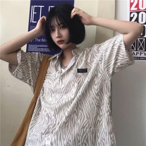 Maxxo Korean Leopard Shirt Beach Style Super Large Couple Short-Sleeved T-Shirt Women Kpop Grunge Clothes Emo Gothic 90s Tops