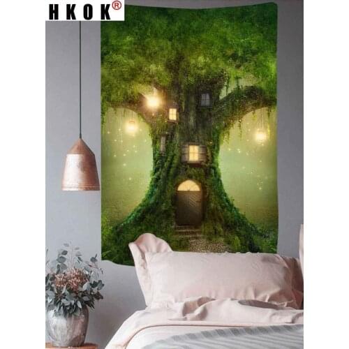 HKOK Forest Tree Tapestry Elephant Psychedelic Mushroom Wall Hanging Background for Living Room Bedroom Home Dorm Decor