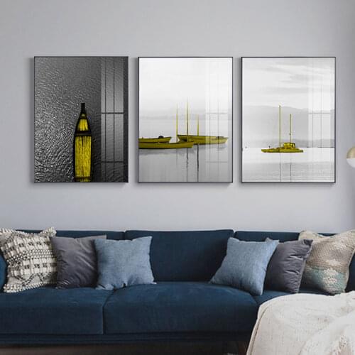 Yellow Boats Harbor Landscape Canvas Painting Minimalism Posters and Prints Nordic Wall Art Pictures for Living Room Home Decor