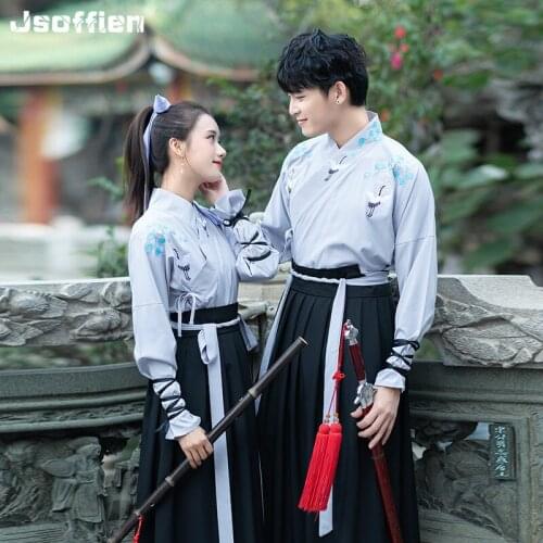 Chinese Man Traditional Hanfu Costume Couple Embroidery Swordsman Cosplay Clothing Woman Han Dynasty Stage Performance Outfit