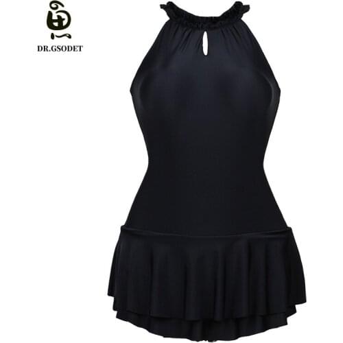 GSODET Swimsuit 2021 New Women Summer Korean Skirt Style Sexy Halter Black Solid Student Swimwear Bikini Bathing Suit Beachwear