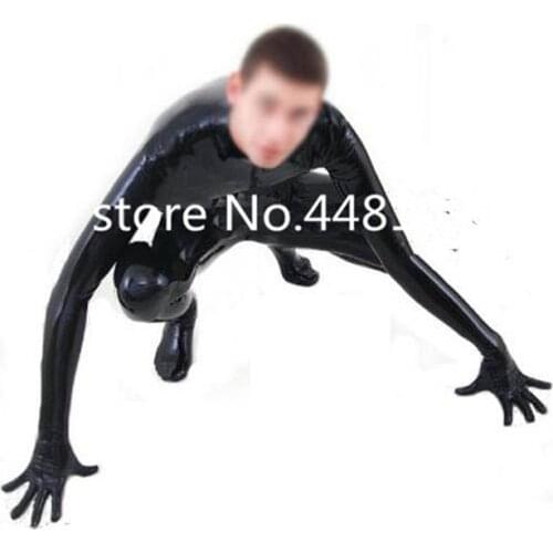 Latex Catsuit Black Front Zipper Rubber BodySuit with Gloves Socks Front Zip Halloween Cosplay Costumes for Men