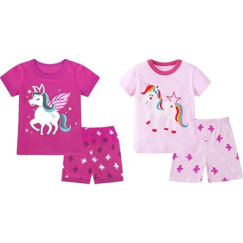 Summer Baby Girl Pajamas Set Cotton Cute Cartoon Sleepwear Short Sleeves T-shirt And Shorts 2Pcs Toddler Kids Girls Clothes Sets