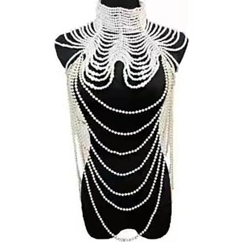 Fashion handmade bead shoulder chain multi-layer bead body chain fine jewelry fine jewelry necklace of large size design bran