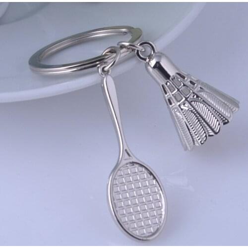 FREE SHIPPING BY DHL 100pcs/lot Fashion Novelty Mini Sports Keychains Metal Badminton Keyrings for Gifts
