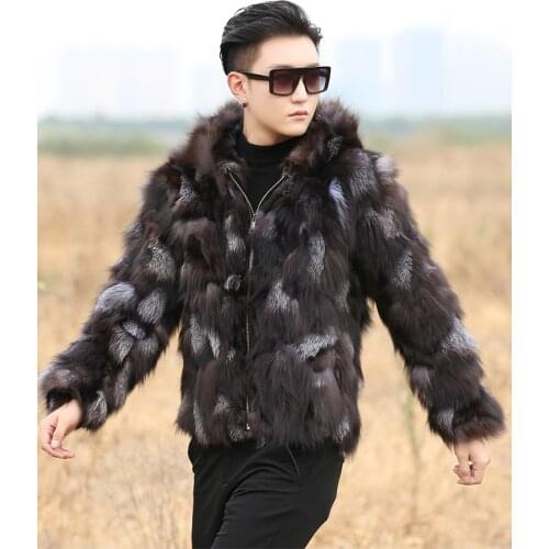 Real genunie natural fox fur coat with hood mens fashion jacket warm winter custom any size