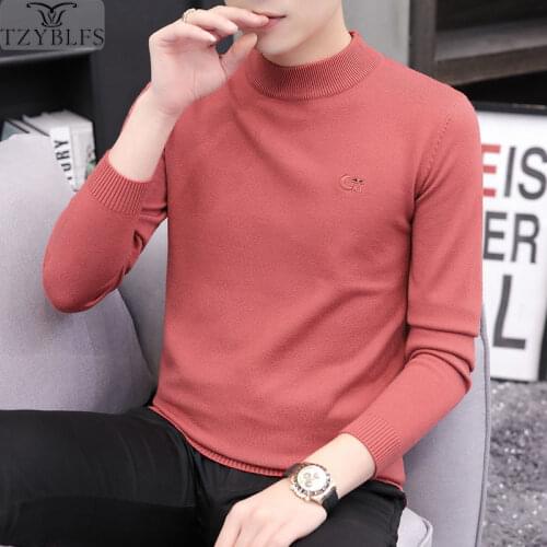 Half-Collar Sweater Mens 2020 Autumn and Winter Korean-Style Long-Sleeved Bottoming Sweater Mens Fashion Collar Thick Sweater