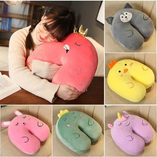 KUY New Soft Plush Unicorn pillow Colorful Unicorn dog dinosaur U Shaped Neck Pillow Stuffed Animal Horse Cushion Christmas Gift