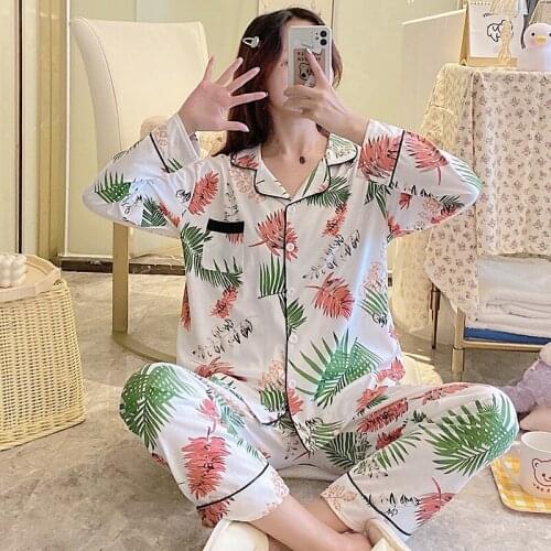 2020 New Autumn Long Sleeve Cotton Print Pajama Sets for Women Cardigan Sleepwear Suit Pyjama Homewear Pijama Mujer Home Clothes