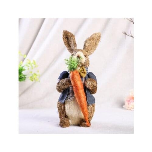 Easter Straw Bunny Ornament Cute Artificial Carrot Rabbit Simulation Doll Ornament Figurines Tabletop Garden Decor Cloth Random