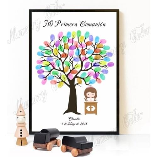 Personalized Title Name Date God Bless Mi Primera Comunion For Kids First Holy Communion Party Decoration Fingerprint Guestbook
